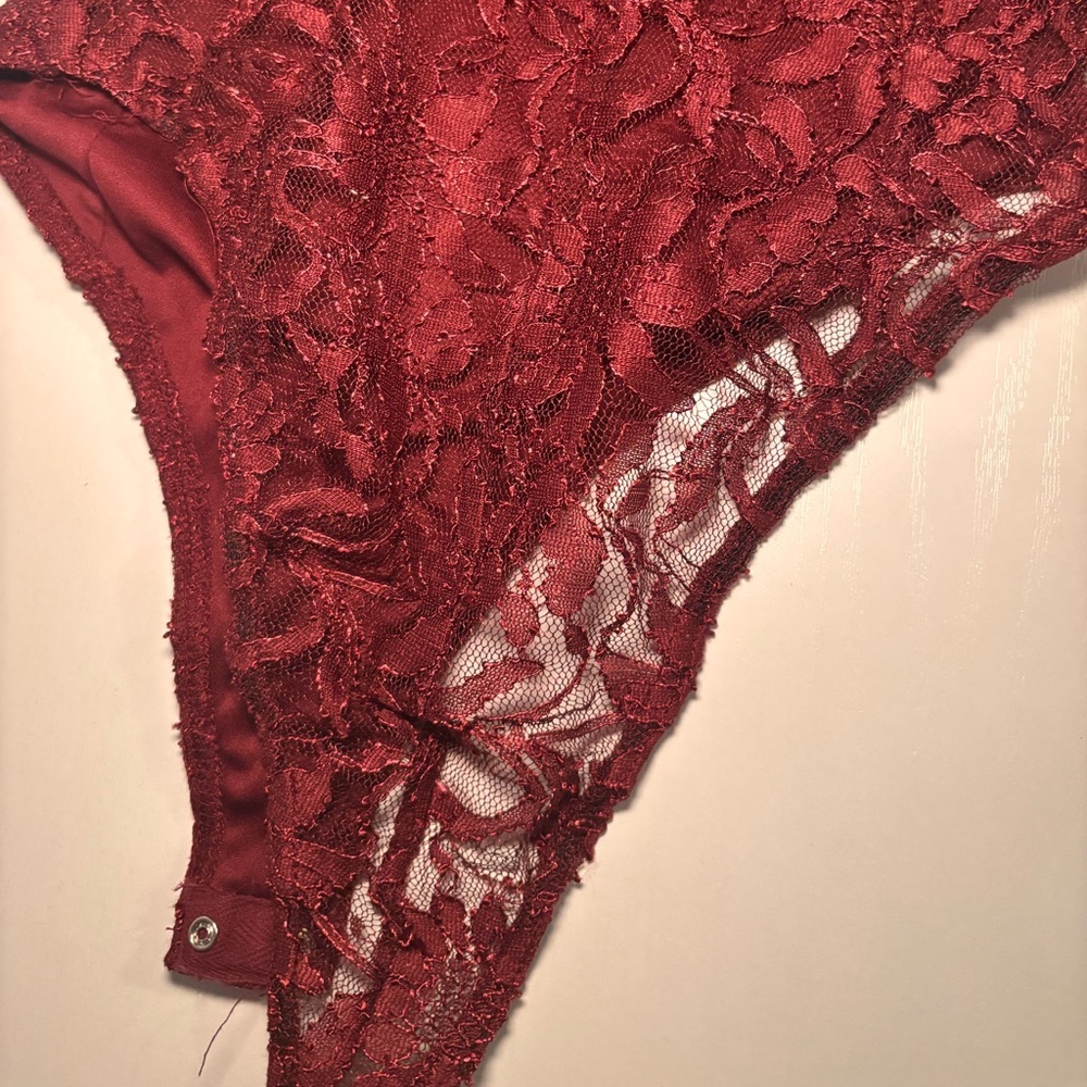 Burgundy Red Lace Bodysuit - Picture 7 of 9